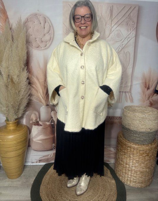 Veste-cape oversize laine bouillie crème TOUTES TAILLES jusqu'au 60 hiver +++