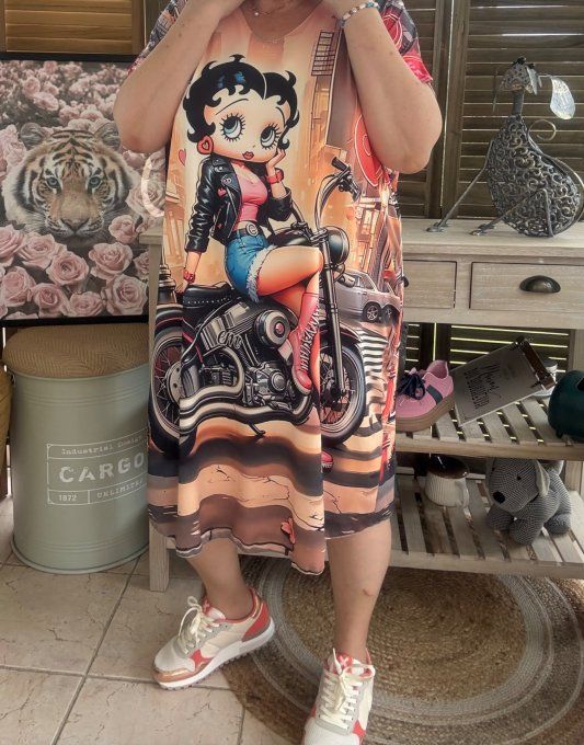 Robe courte ou tunique longue multicolore Betty Boop Bikeuse du 42 au 52 