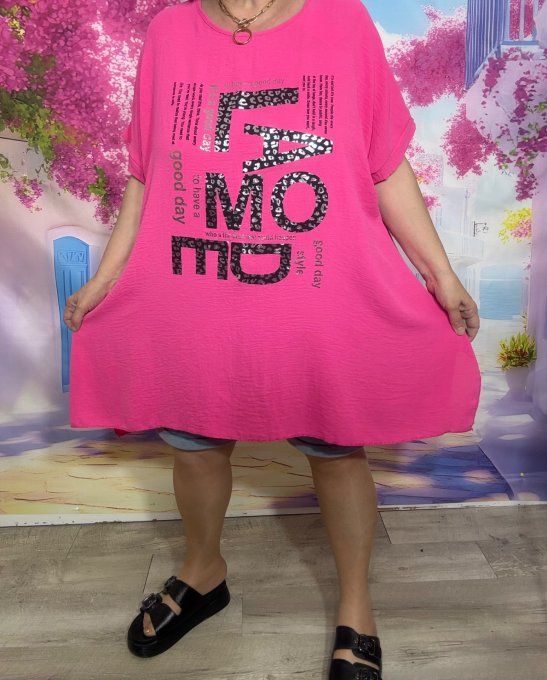 Tunique trapèze oversize Fuschia Good Day La Mode léopard argenté du 42 au 54