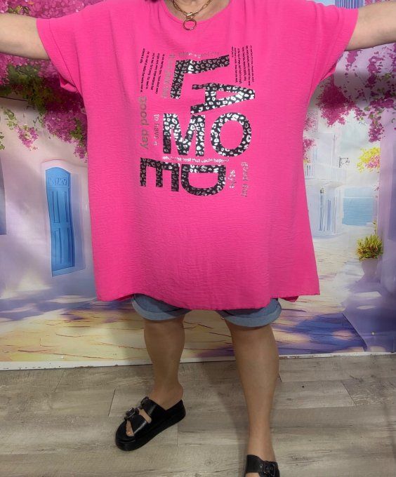 Tunique trapèze oversize Fuschia Good Day La Mode léopard argenté du 42 au 54