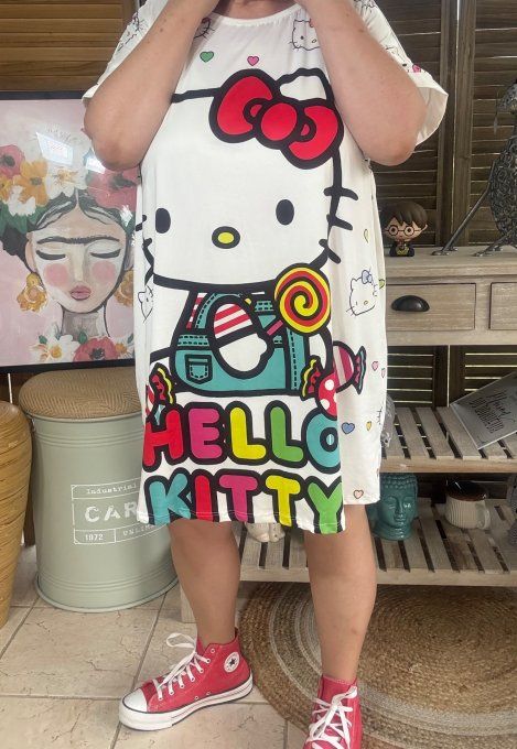 Tunique longue ou robe courte blanche My Pretty Hello Kitty du 40 au 50/52 