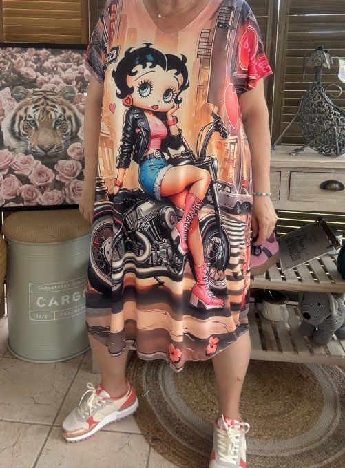 Robe courte ou tunique longue multicolore Betty Boop Bikeuse du 42 au 52 