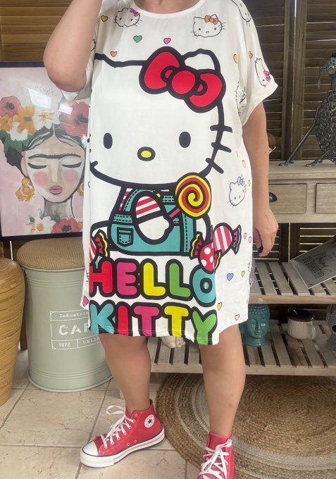Tunique longue ou robe courte blanche My Pretty Hello Kitty du 40 au 50/52 