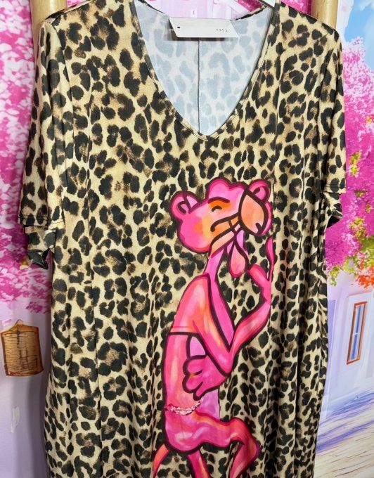 Robe longue trapèze Léopard La Panthère Rose du 40 au 52