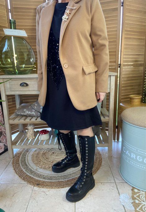 Veste blazer effet chevron camel doublée 3 broches revers du 34 au 42