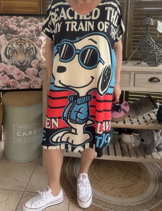 Robe courte ou tunique longue noire rayée Snoopy du 42 au 52   