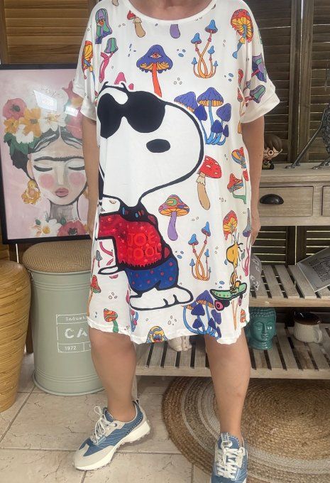 Tunique longue ou robe courte blanche Snoopy & Woodstock Mushroom Field du 40 au 50/52