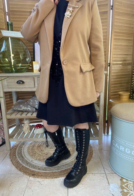 Veste blazer effet chevron camel doublée 3 broches revers du 34 au 42