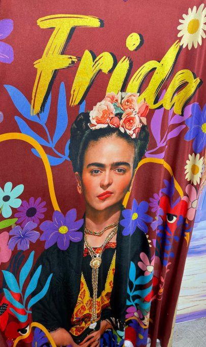Robe longue trapèze Bordeaux Chocolat Viva Frida Kahlo du 40 au 52