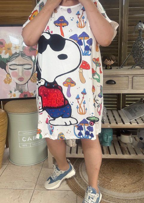Tunique longue ou robe courte blanche Snoopy & Woodstock Mushroom Field du 40 au 50/52