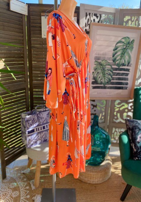 Robe mi-longue ajustable orange Femmes Fashion rétro chic du 40 au 54/56 