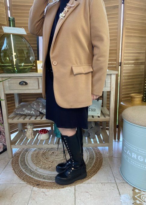 Veste blazer effet chevron camel doublée 3 broches revers du 34 au 42