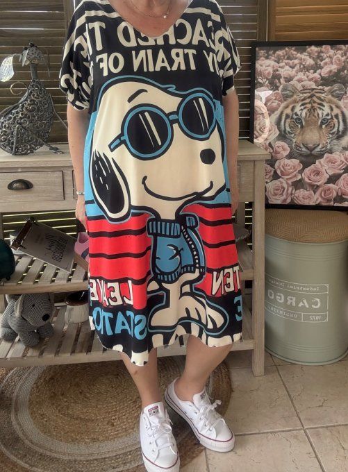 Robe courte ou tunique longue noire rayée Snoopy du 42 au 52   