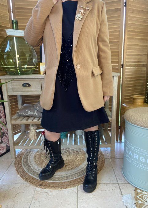 Veste blazer effet chevron camel doublée 3 broches revers du 34 au 42