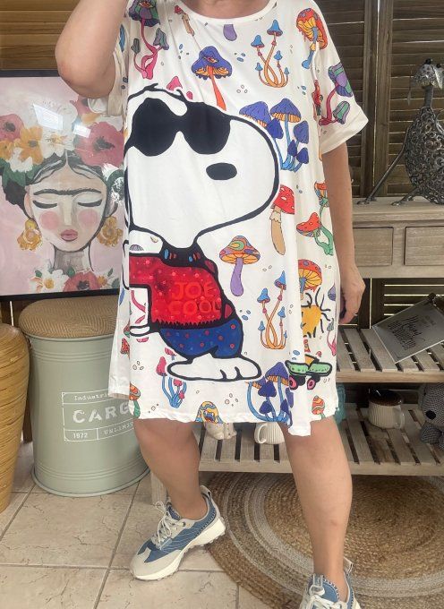 Tunique longue ou robe courte blanche Snoopy & Woodstock Mushroom Field du 40 au 50/52