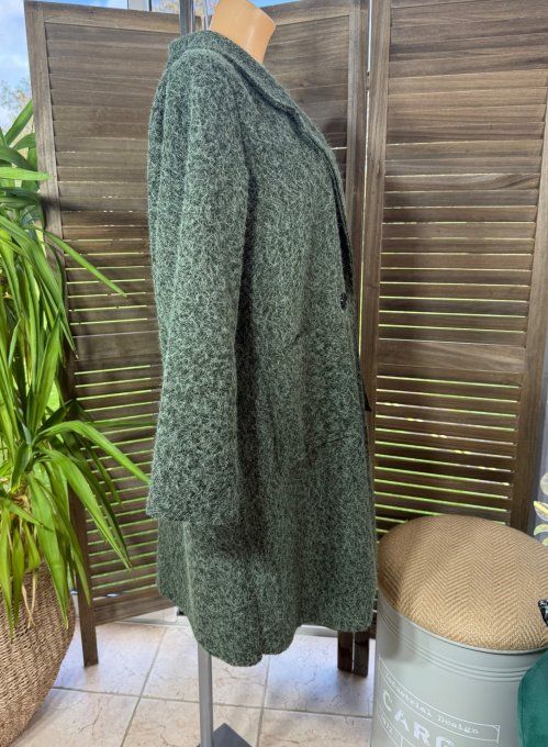 Manteau droit mi-long bouclette Kaki chiné confort +++ du 36 au 46 et même + 