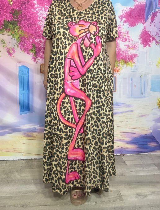 Robe longue trapèze Léopard La Panthère Rose du 40 au 52