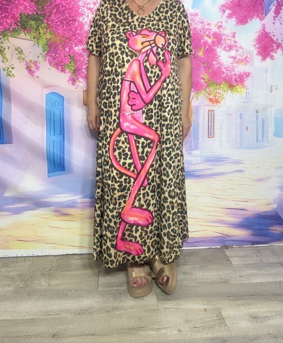 Robe longue trapèze Léopard La Panthère Rose du 40 au 52