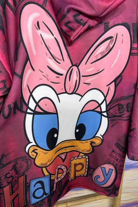 Robe à capuche ample ou Maxi-sweat Rose Pivoine Daisy Duck Disney confort +++ du 40 au 54 