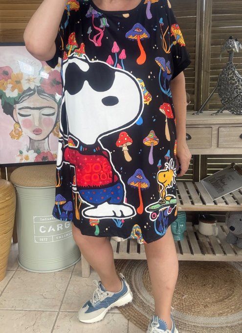 Tunique longue ou robe courte noire Snoopy & Woodstock Mushroom Field du 40 au 50/52 