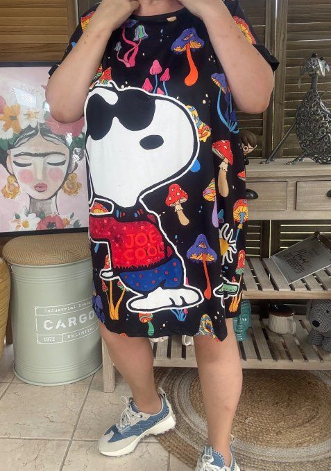 Tunique longue ou robe courte noire Snoopy & Woodstock Mushroom Field du 40 au 50/52 