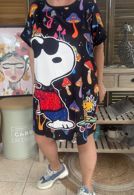 Tunique longue ou robe courte noire Snoopy & Woodstock Mushroom Field du 40 au 50/52 