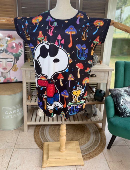 Tunique longue ou robe courte noire Snoopy & Woodstock Mushroom Field du 40 au 50/52 