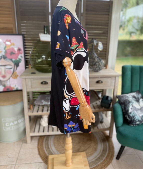 Tunique longue ou robe courte noire Snoopy & Woodstock Mushroom Field du 40 au 50/52 
