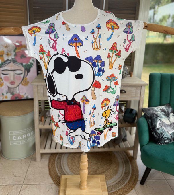 Tunique longue ou robe courte blanche Snoopy & Woodstock Mushroom Field du 40 au 50/52