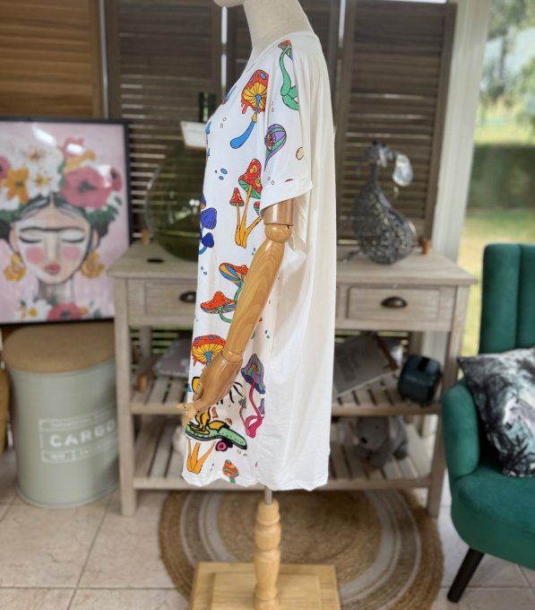 Tunique longue ou robe courte blanche Snoopy & Woodstock Mushroom Field du 40 au 50/52