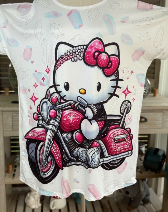Tunique longue ou robe courte blanche Hello Kitty Harley Davidson Bikeuse du 40 au 50/52  
