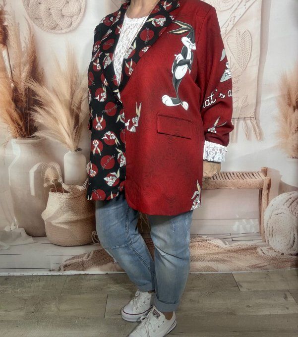 Veste blazer TOUTE DOUBLÉE Bugs Bunny du 42 au 54 et même + si portée ouverte