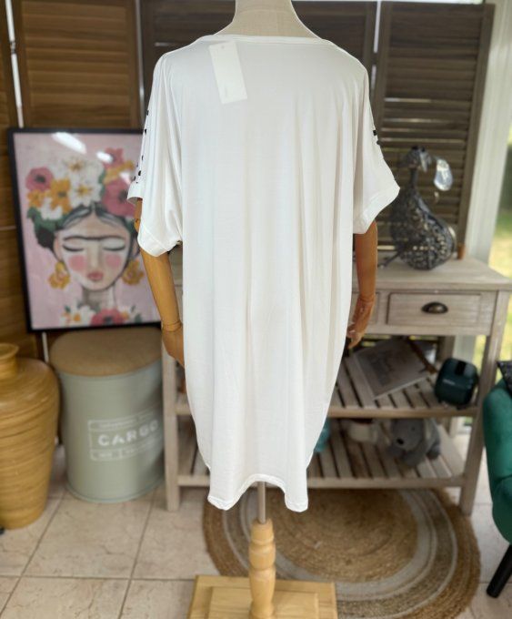 Tunique longue ou robe courte blanche pois Bonita Fashion Girl du 40 au 50/52 