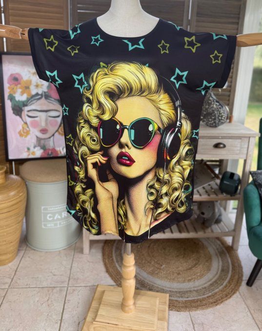 Tunique longue ou robe courte noire The Blond Music Pretty Girl du 40 au 50/52   