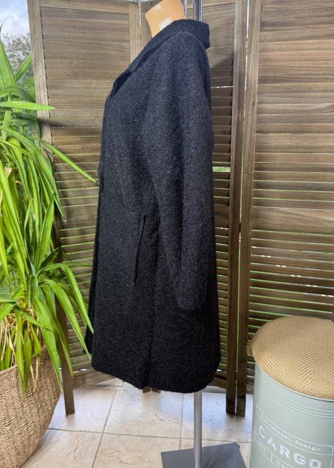 Manteau droit mi-long bouclette noir confort +++ du 36 au 46 et même +  