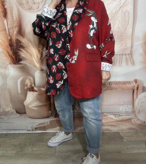 Veste blazer TOUTE DOUBLÉE Bugs Bunny du 42 au 54 et même + si portée ouverte