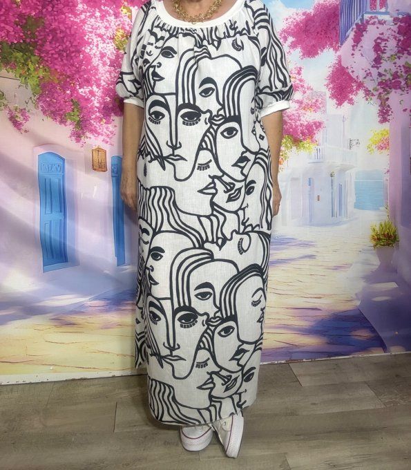Robe droite longue blanche aspect Lin Picasso Cubic Women N°1 du 36 au 46