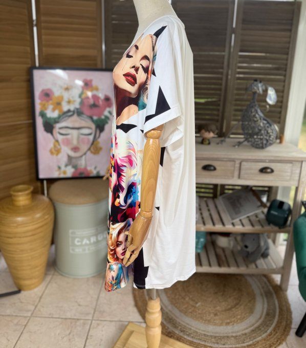 Tunique longue ou robe courte blanche Marylin Monroe Street Art du 40 au 50/52 