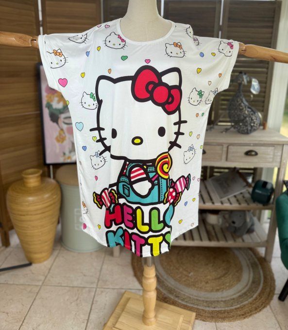 Tunique longue ou robe courte blanche My Pretty Hello Kitty du 40 au 50/52 