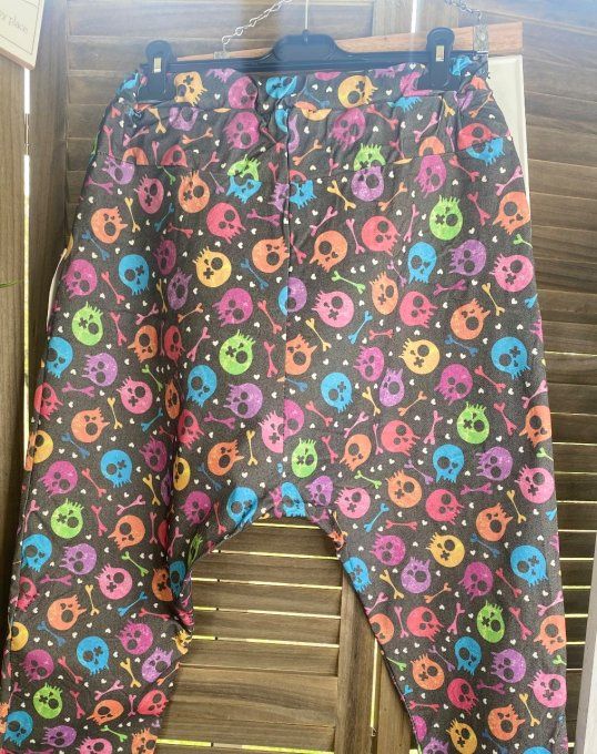 panta jogg Sarouel (pantalon magique) noir Mexican Skulls multicolores  du 38 au 48 