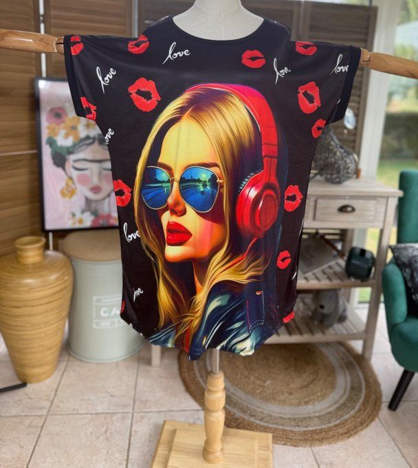 Tunique longue ou robe courte noire The Retro 90's Music Pretty Girl du 40 au 50/52   
