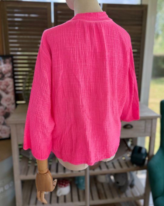 Gilet boléro gaze de coton rose fluo douceur +++ du 38 au 50/52 et même +