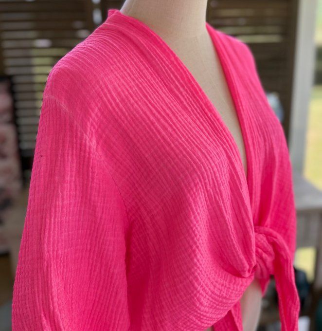 Gilet boléro gaze de coton rose fluo douceur +++ du 38 au 50/52 et même +