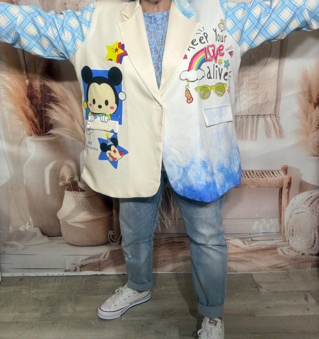 Veste blazer crème TOUTE DOUBLÉE Baby Mickey Mouse du 42 au 54 et même + si portée ouverte