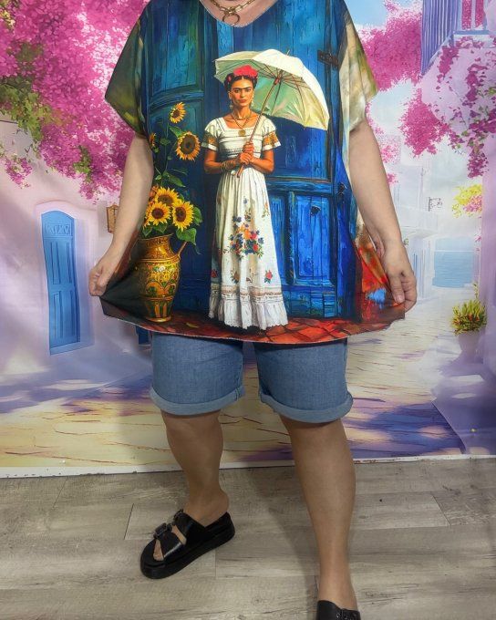 Top fin ample bleu nuit Frida Kahlo à l'Ombrelle du 42 au 54/56 