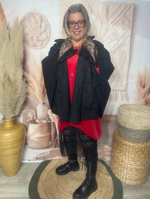 Veste-cape oversize laine bouillie noire TOUTES TAILLES jusqu'au 60 hiver +++