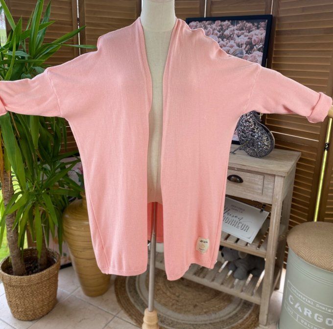 Gilet long sans laine ample Rose Layette douceur ++++ du 38 au 50/52  
