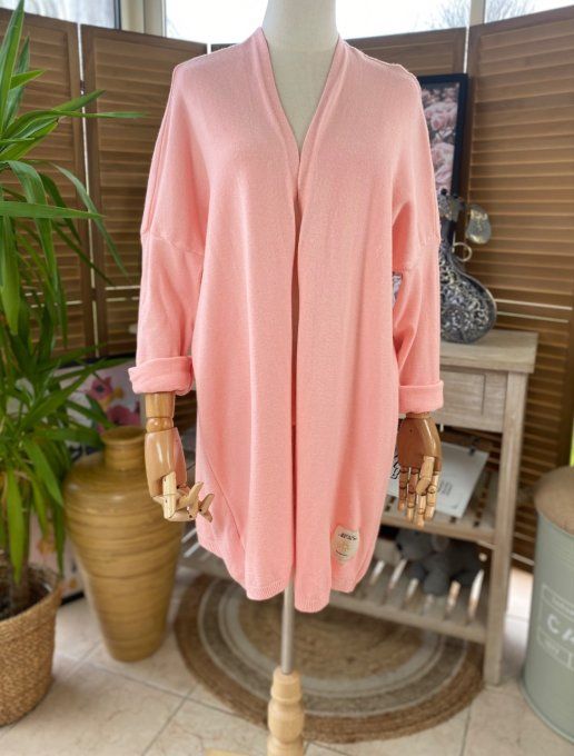Gilet long sans laine ample Rose Layette douceur ++++ du 38 au 50/52  