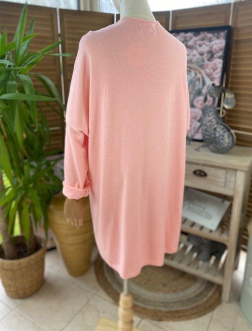 Gilet long sans laine ample Rose Layette douceur ++++ du 38 au 50/52  