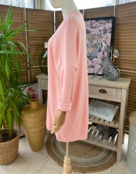 Gilet long sans laine ample Rose Layette douceur ++++ du 38 au 50/52  